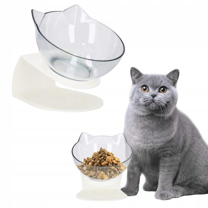 Individuality beside promising eSell.ro ⋆ Castron, bol, pentru caine, pisica, cu suport, plastic, alb,  model pisica, 13 cm