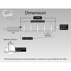 Instalatie Craciun, 10 m, 100 Led-uri ,Liniara, Albastru, 8 jocuri de lumini, Transformator cu telecomanda, Interconectabila, Prelungitor 3 m inclus, Fir Transparent, Flippy - imagine 6