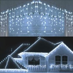 Instalatie Craciun, 30 m, 858 Led-uri ,Franjuri, Albastru, Flash, Transformator, Interconectabila, Prelungitor 3 m inclus, Fir Alb, Flippy - imagine 6