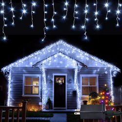 Instalatie Craciun, 4 m, 132 Led-uri ,Franjuri, Alb rece, Flash, Transformator, Interconectabila, Prelungitor 3 m inclus, Fir Transparent, Flippy - imagine 7