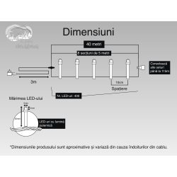 Instalatie Craciun, 40 m, 400 Led-uri ,Liniara, Albastru, 8 jocuri de lumini, Transformator, Interconectabila, Prelungitor 3 m inclus, Fir Transparent, Flippy - imagine 6