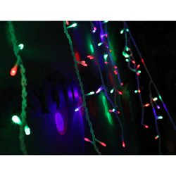 Instalatie Craciun, 5 m, 143 Led-uri ,Franjuri, Rosu / Verde/ Albastru, Flash, Transformator, Interconectabila, Prelungitor 3 m inclus, Fir Transparent, Flippy - imagine 6