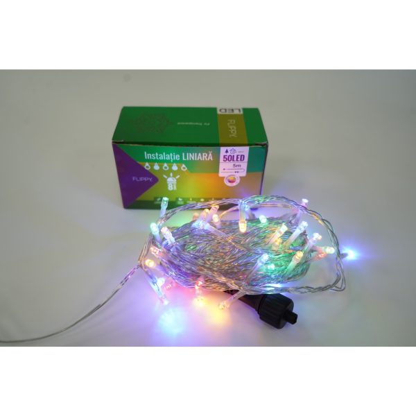 Instalatie Craciun, 80 m, 800 Led-uri ,Liniara, Multicolor, 8 jocuri de lumini, Transformator, Interconectabila, Prelungitor 3 m inclus, Fir Transparent, Flippy - imagine 3