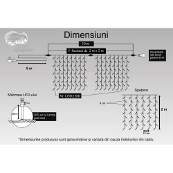 Instalatie Craciun, Tip Perdea, IP44, 10 m x 2 m, 1200 LED-uri, Albastru, cu flash, Transformator, Interconectabila, Prelungitor 5 m inclus, Fir transparent, Interior/ Exterior, Flippy - imagine 11