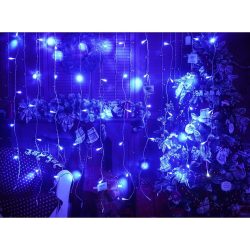 Instalatie Craciun, Tip Perdea, IP44, 4 m x 1 m, 240 LED-uri, Albastru, cu flash, Transformator, Interconectabila, Prelungitor 5 m inclus, Fir transparent, Interior/ Exterior, Flippy - imagine 7
