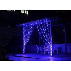 Instalatie Craciun, Tip Perdea, IP44, 4 m x 1 m, 240 LED-uri, Albastru, cu flash, Transformator, Interconectabila, Prelungitor 5 m inclus, Fir transparent, Interior/ Exterior, Flippy - imagine 10