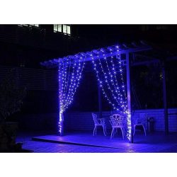 Instalatie Craciun, Tip Perdea, IP44, 6 m x 1 m, 360 LED-uri, Albastru, 8 jocuri de lumini, Transformator cu telecomanda, Interconectabila, Prelungitor 3 m inclus, Fir transparent, Interior/ Exterior, Flippy - imagine 5
