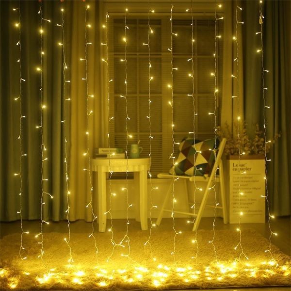 Instalatie Craciun, Tip Perdea, IP44, 8 m x 2 m, 960 LED-uri, Alb cald, cu flash, Transformator, Interconectabila, Prelungitor 5 m inclus, Fir transparent, Interior/ Exterior, Flippy - imagine 4