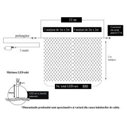 Instalatie Craciun, Tip Plasa, 10 m x 2 m, 800 LED-uri, Albastru, 8 jocuri de lumini, Transformator, Interconectabila, Prelungitor 3 m inclus, Fir transparent, Flippy - imagine 6
