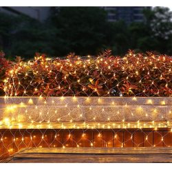 Instalatie Craciun, Tip Plasa, 4 m x 2 m, 320 LED-uri, Alb cald, 8 jocuri de lumini, Transformator, Interconectabila, Prelungitor 3 m inclus, Fir transparent, Flippy - imagine 2