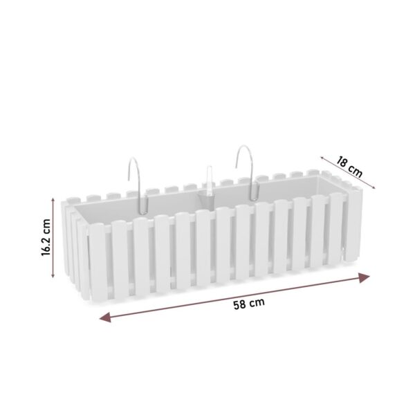 Jardiniera decorativa, suport metalic, sistem irigare, alb, 58x18x16.2 cm, Boardee Fencycase W  - imagine 3