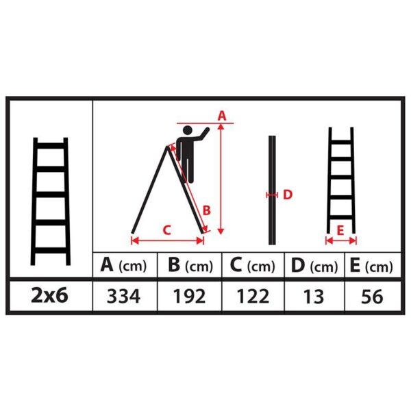 Scara lemn, 2 tronsoane, 6 trepte, carling pentru galeata, max 150 kg, 1.92 m, Strend Pro - imagine 9