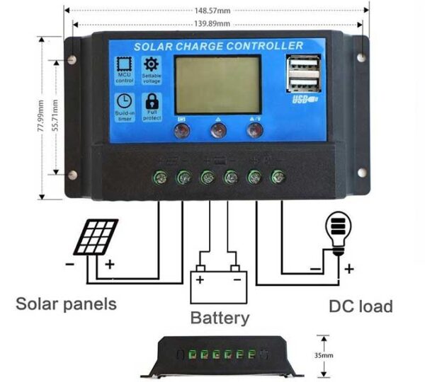 Controler/Regulator de incarcare panou solar, 12 - 24V, 30A, mini dual USB - imagine 6