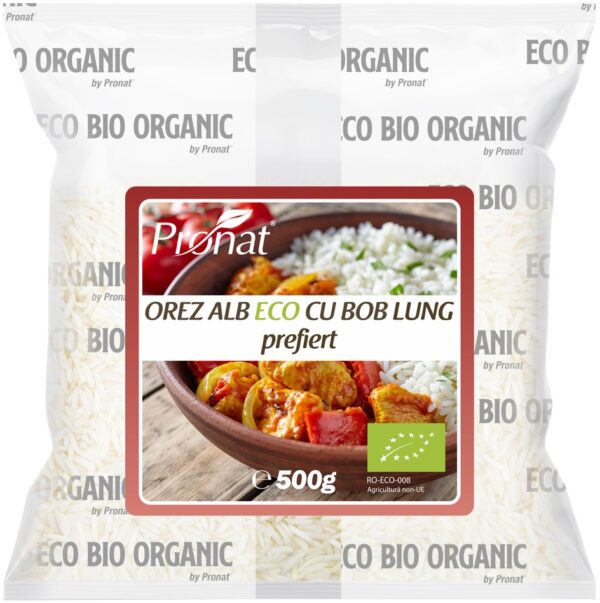 Orez alb bio cu bob lung, prefiert, 500g Pronat - imagine 2