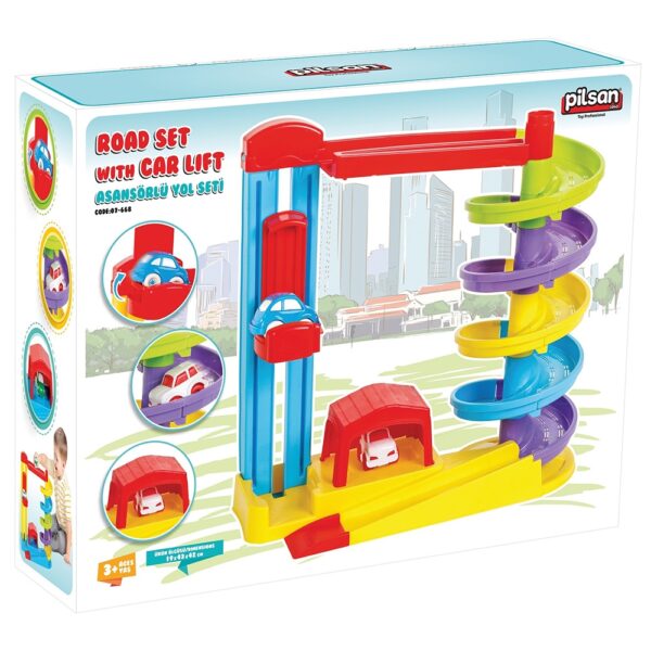 Pista de masini Pilsan Road Set with Car Lift cu 2 masinute - imagine 3