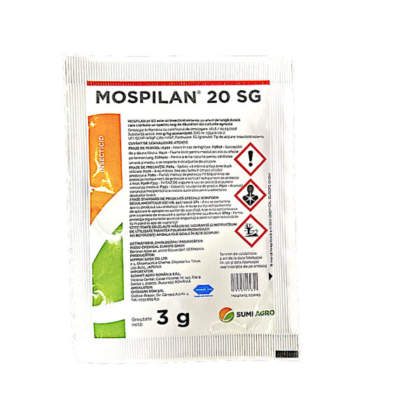 Mospilan 20SG 3 gr insecticid sistemic Nippon Soda (cartof, grau, porumb, ardei solarii, castraveti solarii, varza, ceapa, mar, prun, par, rapita, vita de vie)