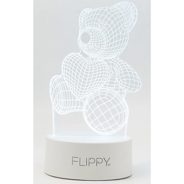 Lampa LED decorativa, Flippy, 3D, ursulet, din material acril si lumina multicolora, alb - imagine 6