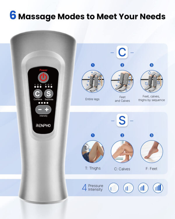 Aparat de masaj picioare Renpho ALM070, 6 moduri, 4 intensitati, circulatie si ameliorarea durerii, compresie aer, relaxarea musculara - Resigilat - imagine 3