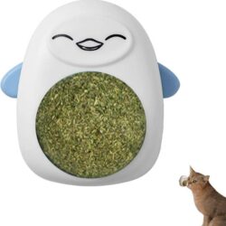 Jucarie interactiva Model Pinguin pentru pisicute cu minge rotativa 360° din iarba Catnip, 4.3 x 6 cm, Albastru - imagine 4