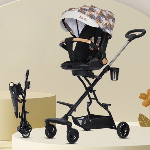 Carucior Sport Flippy 3in1, 6-36 Luni, Reversibil, Pliabil, Tavita pentru Masa, Pozitie de Somn, Centura de Siguranta, Roti 360, Suport Pahar, Copertina pentru Soare, 32x63x95cm, Maro Model Carouri - imagine 2