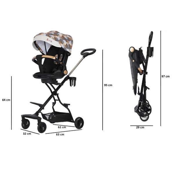 Carucior Sport Flippy 3in1, 6-36 Luni, Reversibil, Pliabil, Tavita pentru Masa, Pozitie de Somn, Centura de Siguranta, Roti 360, Suport Pahar, Copertina pentru Soare, 32x63x95cm, Maro Model Carouri - imagine 7