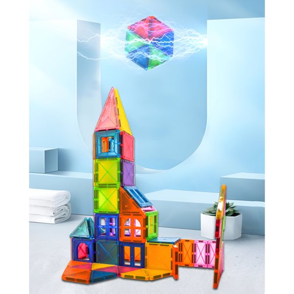 Set 88 Piese Magnetice de Constructie, Flippy, Piese 5.5 cm, Magnetic Tiles, Forme Geometrice, 3 Ani, ABS, Magnet, 27.5 x 21.5 x 17 cm, Multicolor - imagine 8