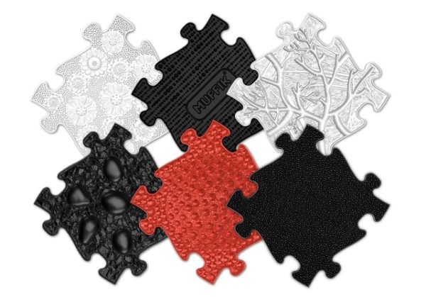 Covoras ortopedic senzorial puzzle Set Rosu si Negru pentru bebelusi Muffik - imagine 2