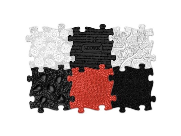 Covoras ortopedic senzorial puzzle Set Rosu si Negru pentru bebelusi Muffik - imagine 3