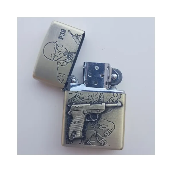 Bricheta Tip Zippo, 3d Relief, Metalica, Soldat Pistol P38 - imagine 2