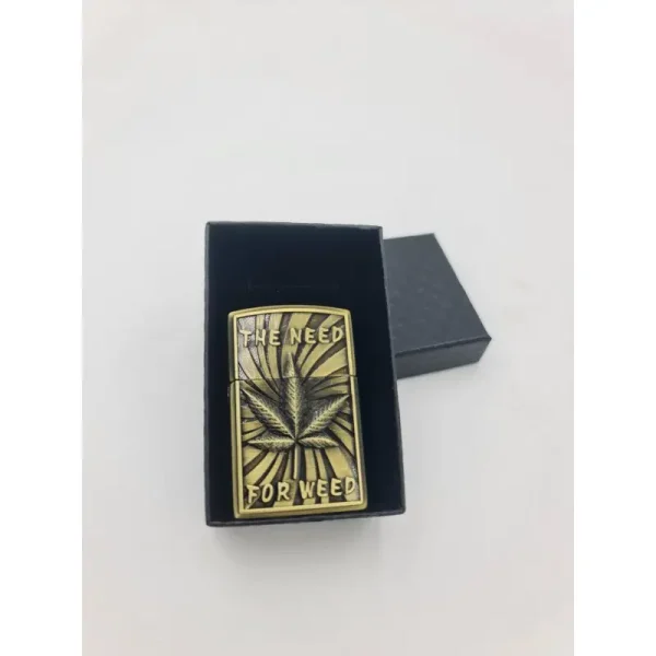 Bricheta Tip Zippo, 3d Relief, Metalica, The Need For Weed, Gaz, Marihuana, Verde, Cutie - imagine 3