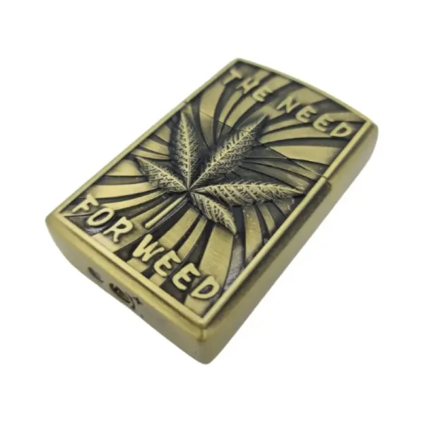 Bricheta Tip Zippo, 3d Relief, Metalica, The Need For Weed, Gaz, Marihuana, Verde, Cutie