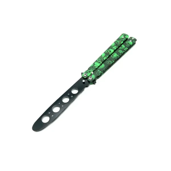 Cutit Fluture Butterfly, Balisong 22 Cm, Verde, Cranii, Fara Tais, De Antrenament - imagine 3