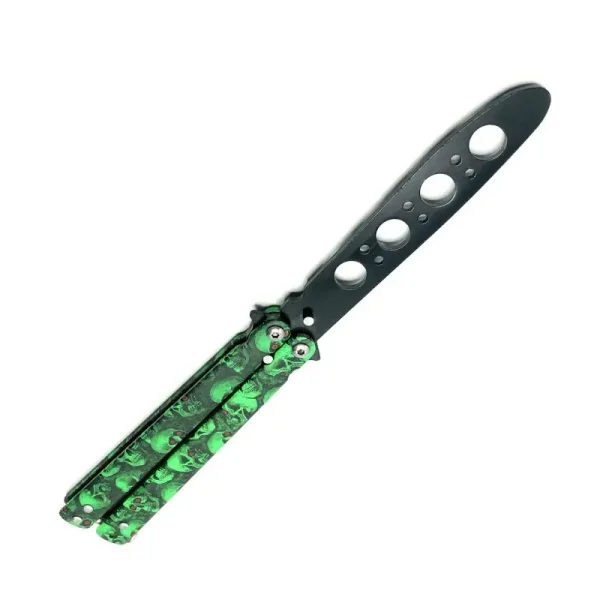 Cutit Fluture Butterfly, Balisong 22 Cm, Verde, Cranii, Fara Tais, De Antrenament