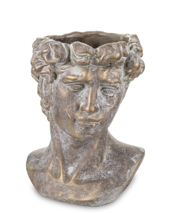 Ghiveci de piatra, forma cap barbat, bronz, 23x17x15 cm