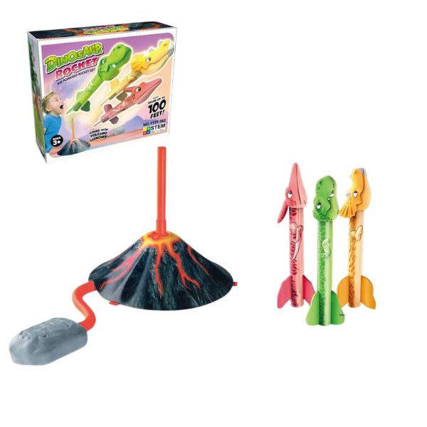 Jucarie pentru Copii, Flippy, Lansator de Rachete cu Piciorul, un Singur Lansator, 3 Rachete Donozauri cu Lumini, 30 cm Inaltime, Model Vulcan, Multicolor - imagine 2