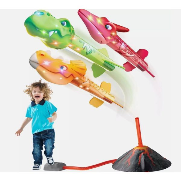 Jucarie pentru Copii, Flippy, Lansator de Rachete cu Piciorul, un Singur Lansator, 3 Rachete Donozauri cu Lumini, 30 cm Inaltime, Model Vulcan, Multicolor - imagine 5