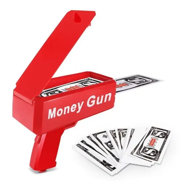 Money Gun, Pistol De Aruncat Bani, Pentru Petreceri Bancnote Incluse, Rosu, 19 Cm - imagine 2