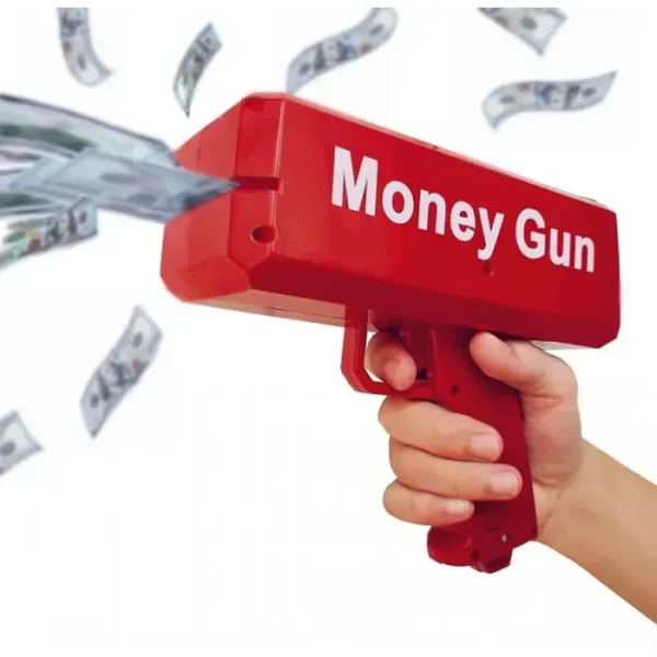 Money Gun, Pistol De Aruncat Bani, Pentru Petreceri Bancnote Incluse, Rosu, 19 Cm - imagine 3