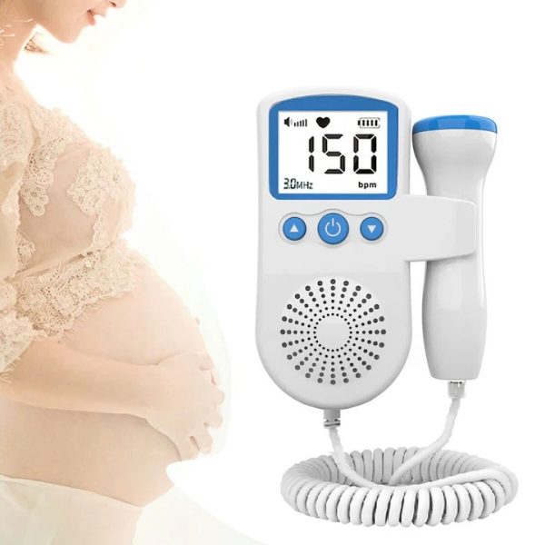 Monitor Fetal Doppler, Flippy, Monitorizare Sarcina, Ritm Cardiac, Ecran LCD 4.5 cm, 2 x Baterii AA (neincluse), Portabil, din ABS, 12.8 x 9.6 x 3 cm, Utilizare de la 9 Saptamani, Albastru - imagine 2