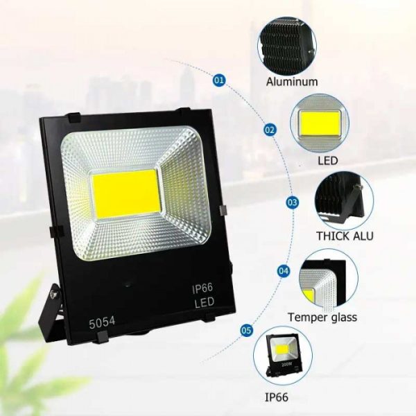 Proiector Led Exterior Negru, Ip66, Rezistent La Apa, Aluminiu Si Sticla De Inalta Rezistenta, Alb natural 6000k - imagine 2