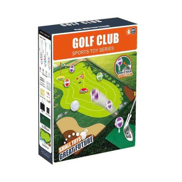 Set de Golf, Flippy, Interactiune Parinte-Copil, Covor de Golf, 140 x 98 cm, 4 Mingii cu Scai, 3 Crose Reglabile, Model A, +3 Ani, Multicolor