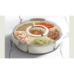 Cutie de Depozitare pentru Alimente, Flippy, cu 6 Compartimente, pentru Condimente, Fructe, Legume, cu Manere de Prindere, Rotativa 360 de Grade, Inchidere Ermetica, 32x10 cm, Alba - imagine 8