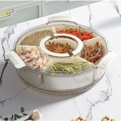 Cutie de Depozitare pentru Alimente, Flippy, cu 6 Compartimente, pentru Condimente, Fructe, Legume, cu Manere de Prindere, Rotativa 360 de Grade, Inchidere Ermetica, 32x10 cm, Alba - imagine 12