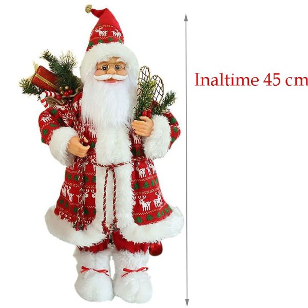 Mos craciun 45 cm, figurina pentru interior, imprimeu reni - imagine 2