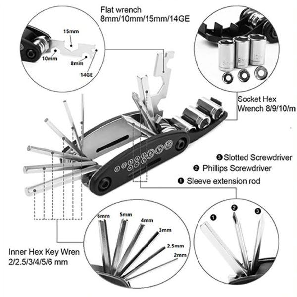 Kit multifunctional bicicleta 16 in 1, chei, surubelnite, inbus, levier - imagine 4