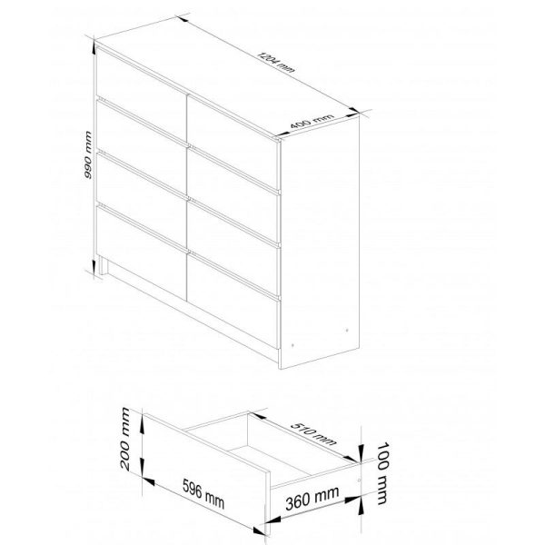 Comoda, placa laminata, 8 sertare, alb, 120x40x99 cm - imagine 7