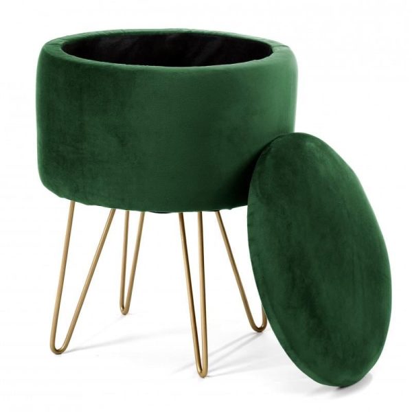 Taburet, rotund, cu spatiu depozitare, catifea, verde, max 90 kg, 35x35x45 cm, Lilli - imagine 2