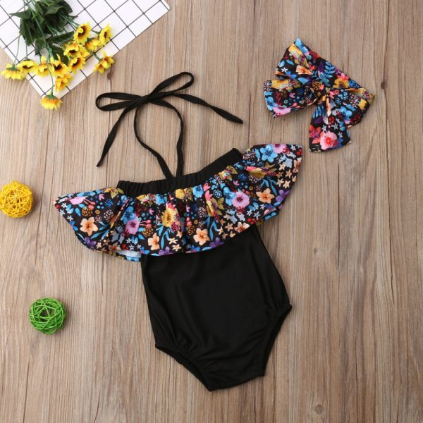 Costum de baie cu volan inflorat si bentita Drool (Marime: 90)