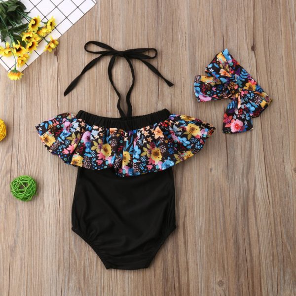 Costum de baie cu volan inflorat si bentita Drool (Marime: 90) - imagine 2