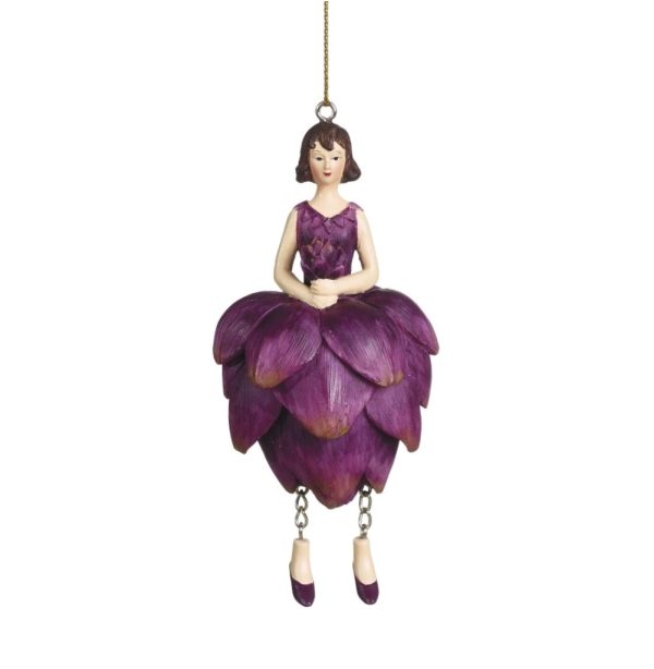 Figurina cu agatatoare Flower Girl Anghinare, lila, 12 cm